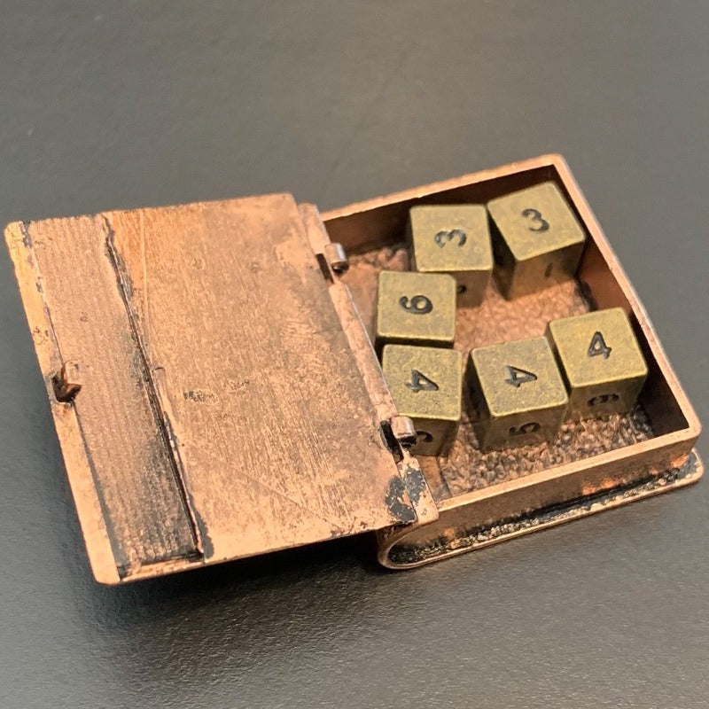 Locket Style Book Pendant with 6 Metal D6 Micro Dice