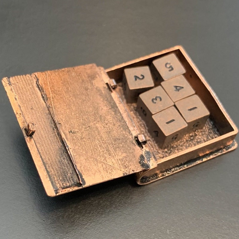 Locket Style Book Pendant with 6 Metal D6 Micro Dice