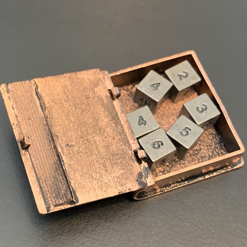 Locket Style Book Pendant with 6 Metal D6 Micro Dice