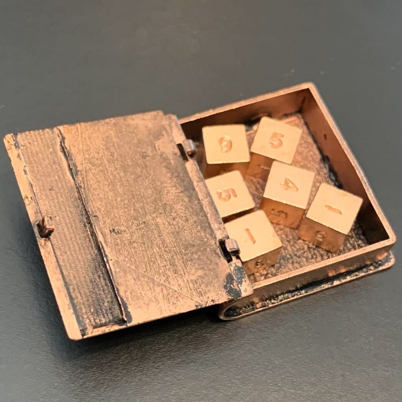 Locket Style Book Pendant with 6 Metal D6 Micro Dice