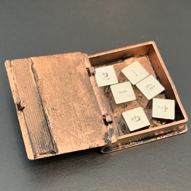 Locket Style Book Pendant with 6 Metal D6 Micro Dice