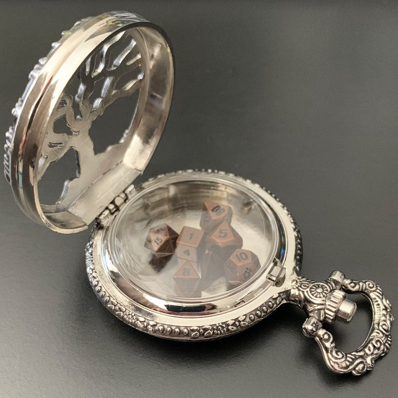 Tree of Life Pocket Watch Shell with Metal Micro Dice Set