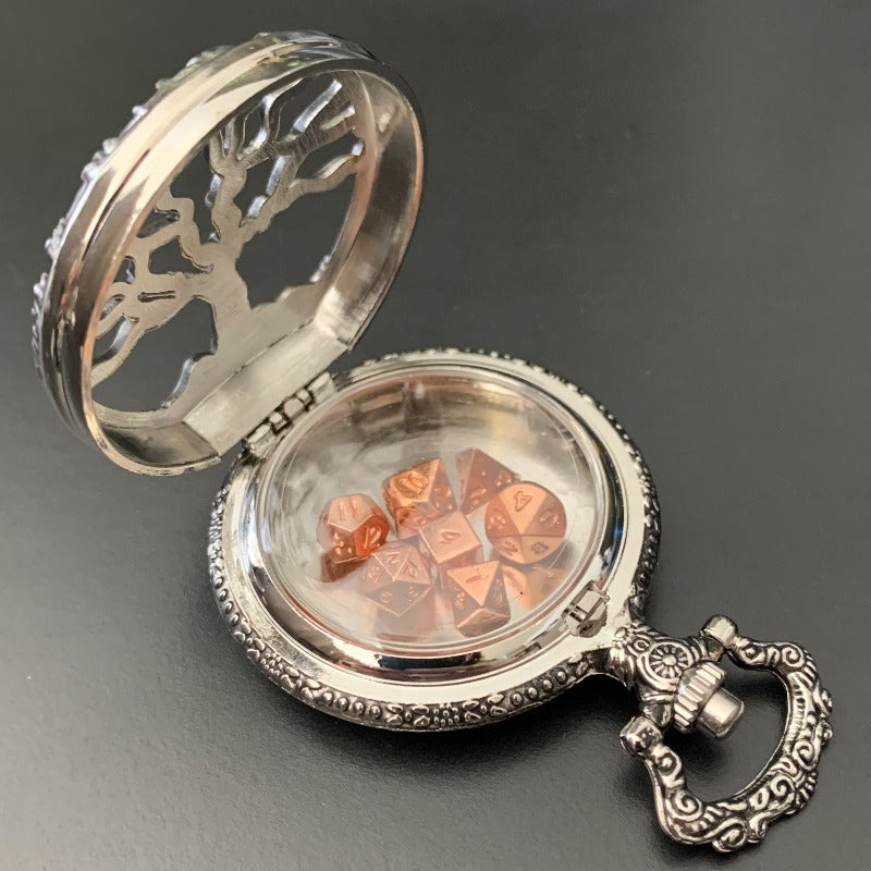 Tree of Life Pocket Watch Shell with Metal Micro Dice Set