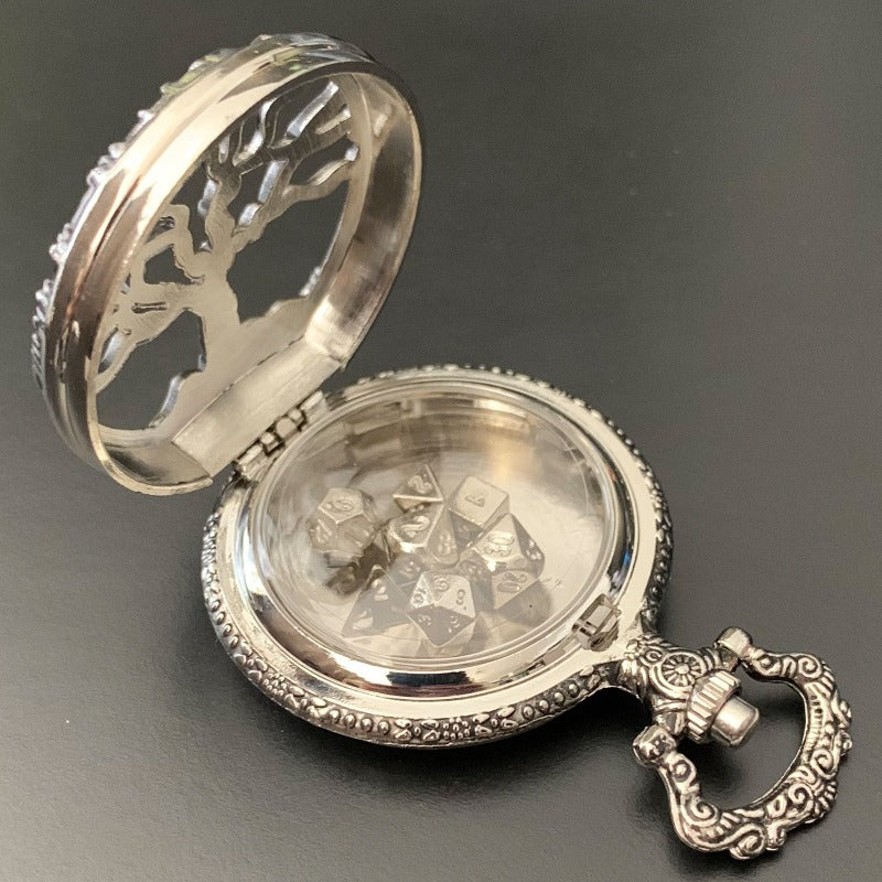 Tree of Life Pocket Watch Shell with Metal Micro Dice Set