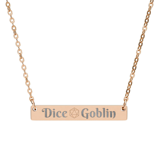 Engraved 'Dice Goblin' Horizontal Bar Necklace
