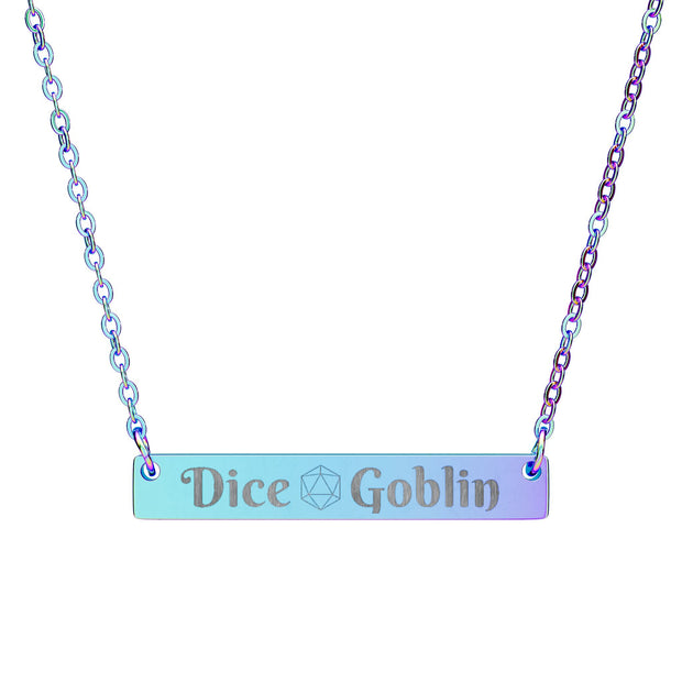 Engraved 'Dice Goblin' Horizontal Bar Necklace