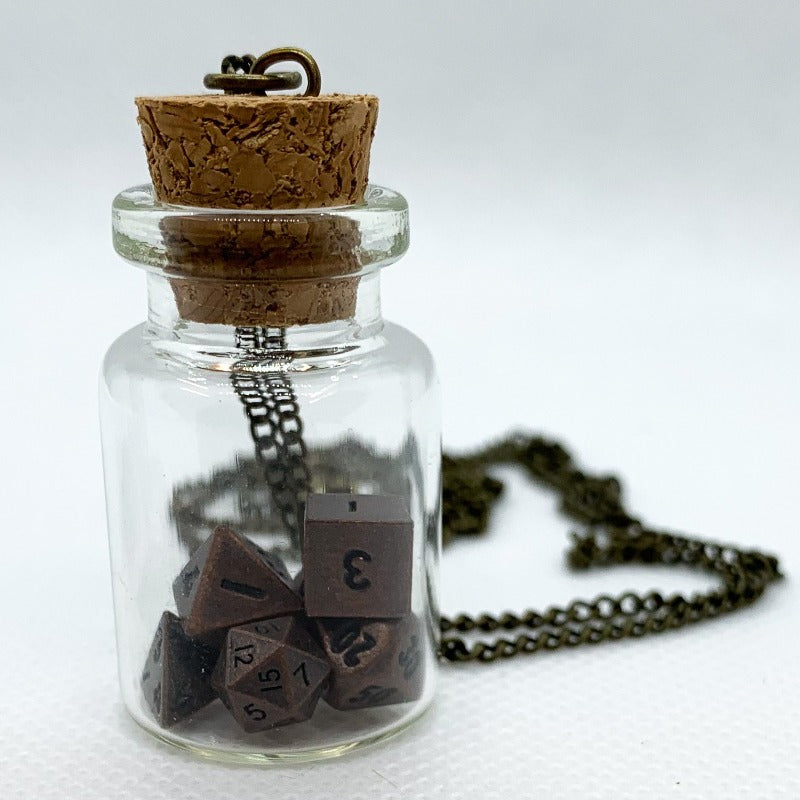 Glass Jar Pendant with Metal Micro Dice Set