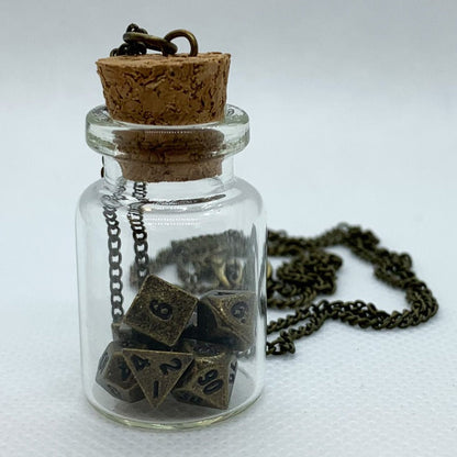 Glass Jar Pendant with Metal Micro Dice Set
