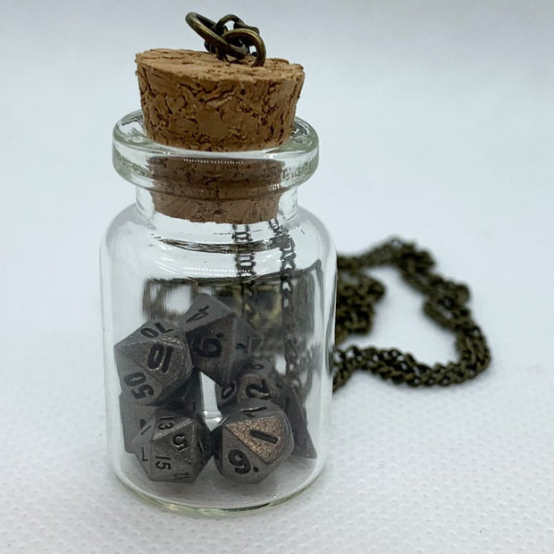 Glass Jar Pendant with Metal Micro Dice Set