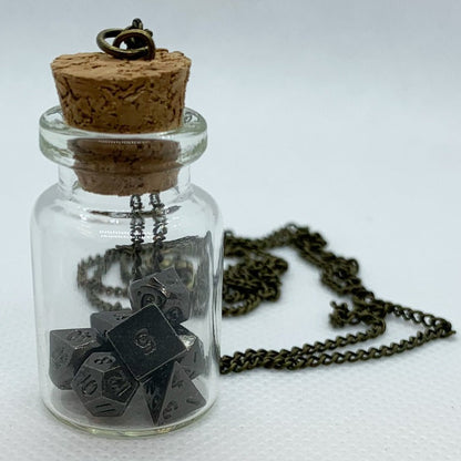 Glass Jar Pendant with Metal Micro Dice Set