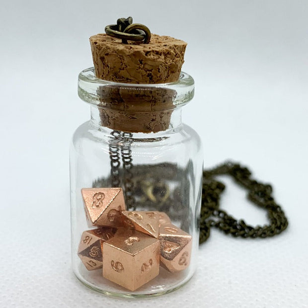 Glass Jar Pendant with Metal Micro Dice Set