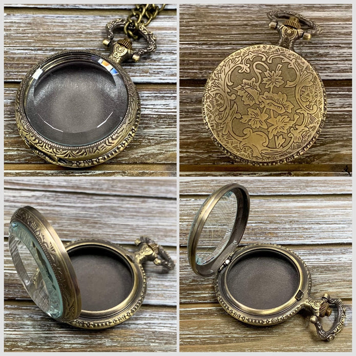 Time to Roll - Gold Pocket Watch Shell with Micro Polyhedral Dice Set (~5mm)