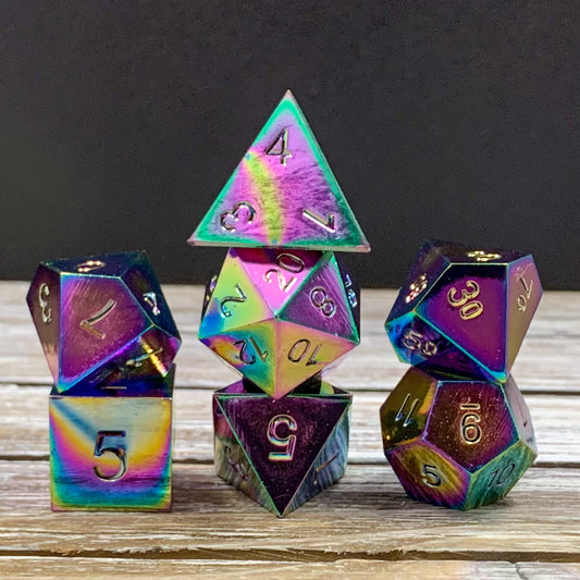 Iridescent Rainbow Metal Dice Set