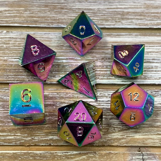 Iridescent Rainbow Metal Dice Set