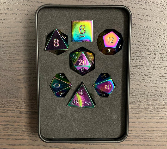 Iridescent Rainbow Metal Dice Set