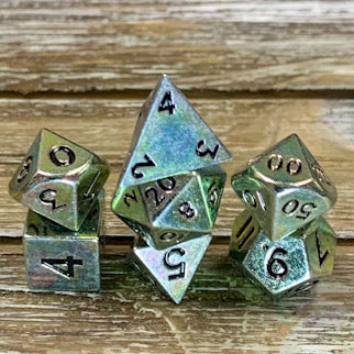 Mini Iridescent Rainbow Metal Dice Set