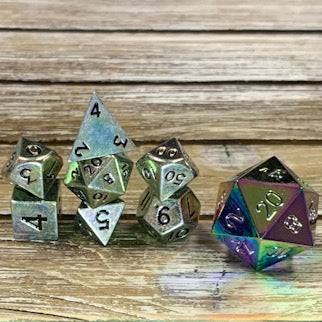 Mini Iridescent Rainbow Metal Dice Set