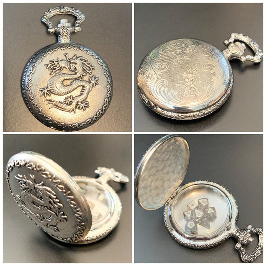 Dragon Pocket Watch Shell with Metal Micro Dice Set