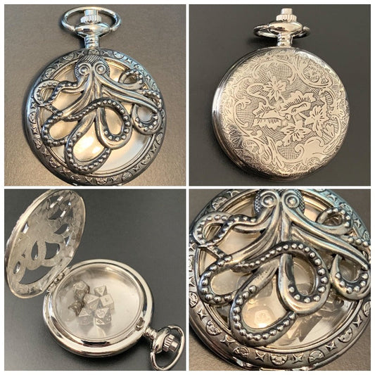 Octopus Pocket Watch Shell with Metal Micro Dice Set