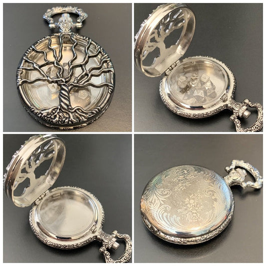 Tree of Life Pocket Watch Shell with Metal Micro Dice Set