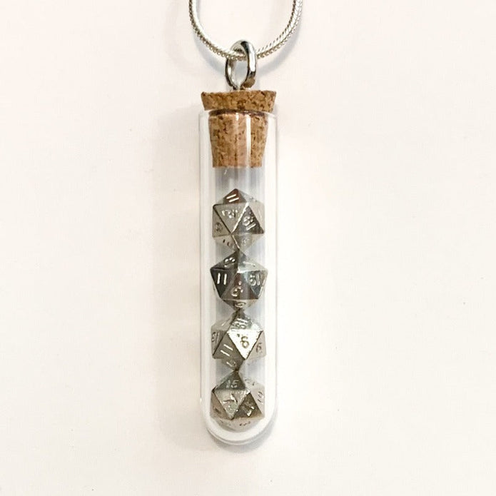 Tiny Test Tube Dice Necklace - Micro D20s