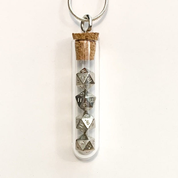 Tiny Test Tube Dice Necklace - Micro D20s