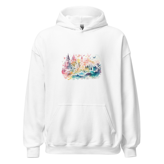 Sudadera con capucha unisex Castillo de acuarela